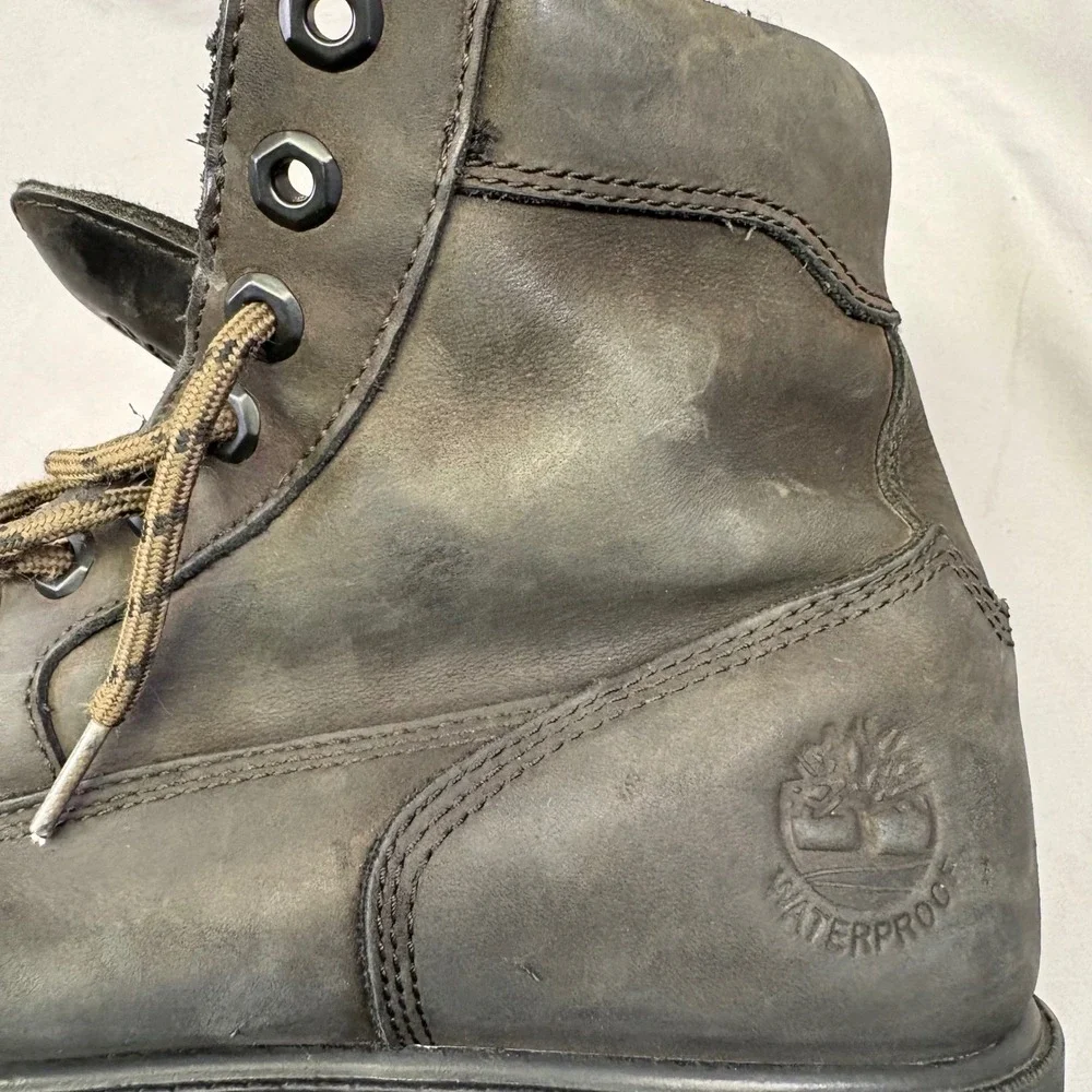 Timberland Mens Waterproof Leather Work Boots Black Gray Lug Sole Lace Up 9